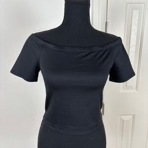Urban Social Nordstrom Black Ribbed Off The‎ Shoulder Crop Top Short Sleeve NWT